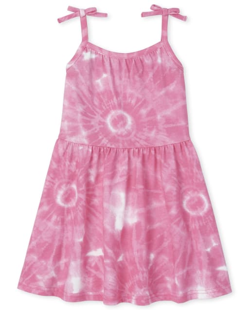 Baby And Toddler Girls Sleeveless Tie Dye Knit Tie Shoulder Dress