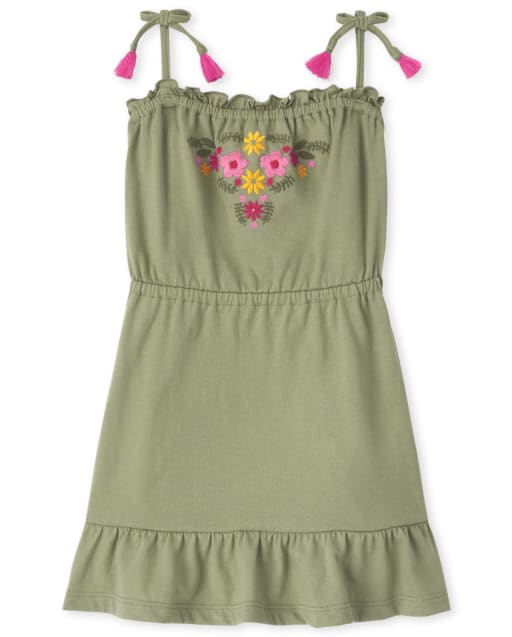 Baby And Toddler Girls Sleeveless Embroidered Knit Ruffle Dress