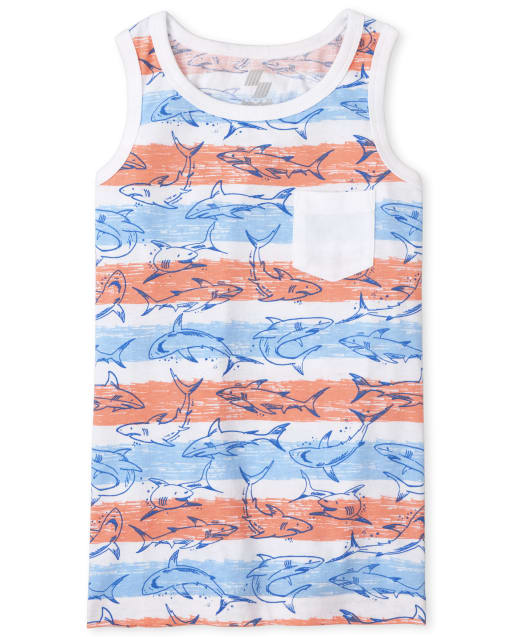 Boys Shark Striped Pocket Tank Top