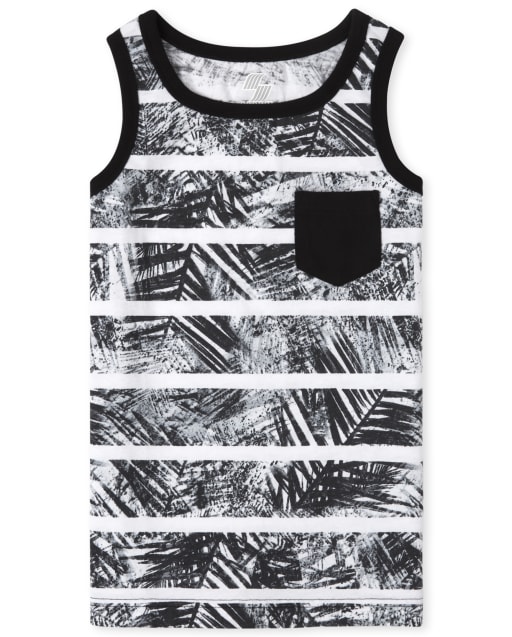 Boys Palm Striped Pocket Tank Top