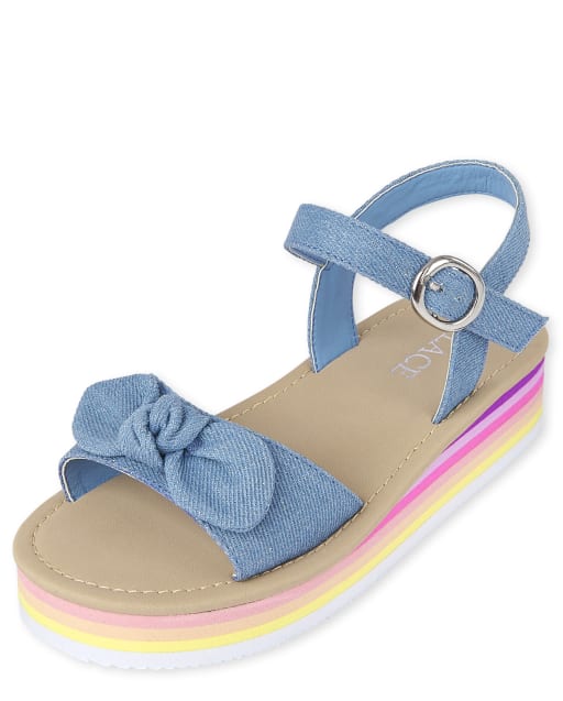 Girls Sparkle Denim Platform Sandals