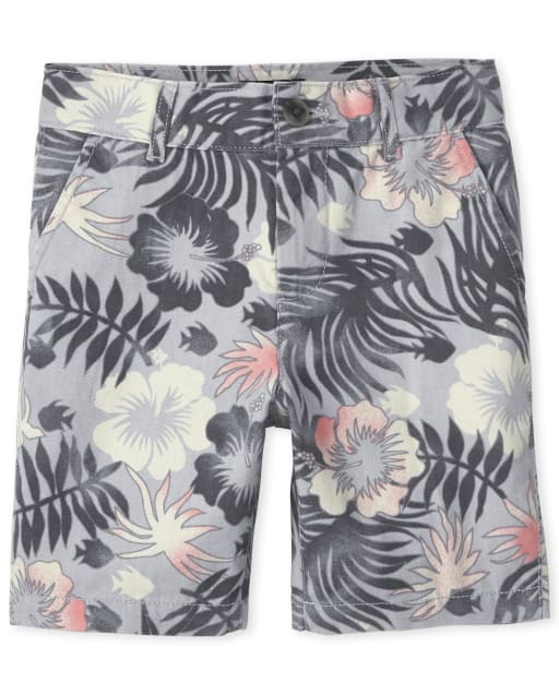 Boys Tropical Floral Print Woven Chino Shorts