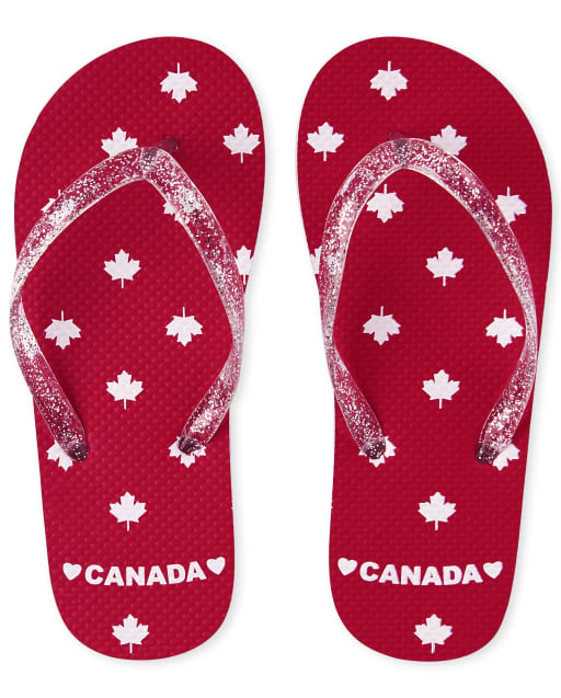 Tongs à paillettes pour la fête du Canada pour filles