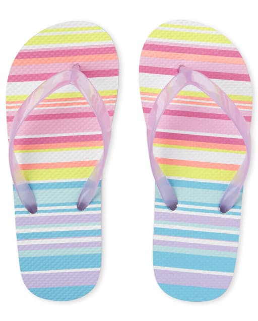 Girls Rainbow Striped Flip Flops