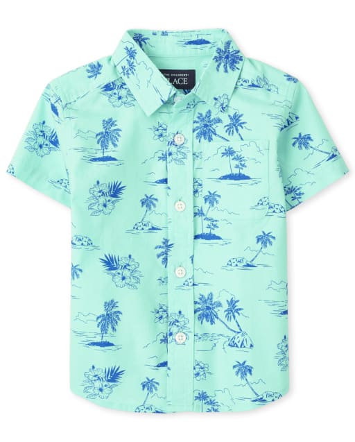 Baby And Toddler Boys Palm Tree Poplin Button Up Shirt