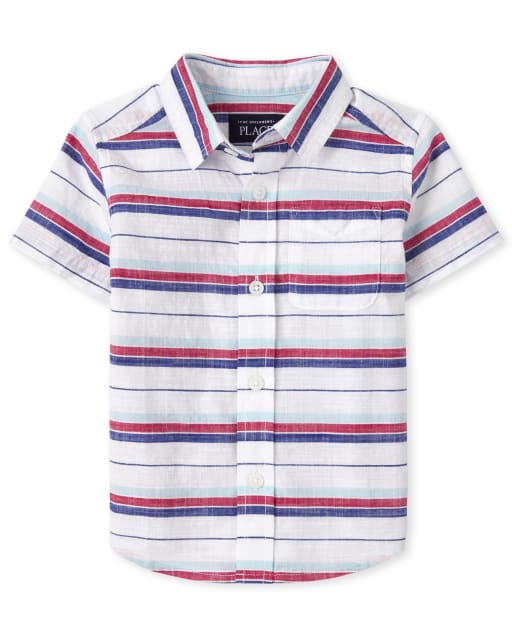 Baby And Toddler Boys Americana Short Sleeve Striped Chambray Button Down Shirt