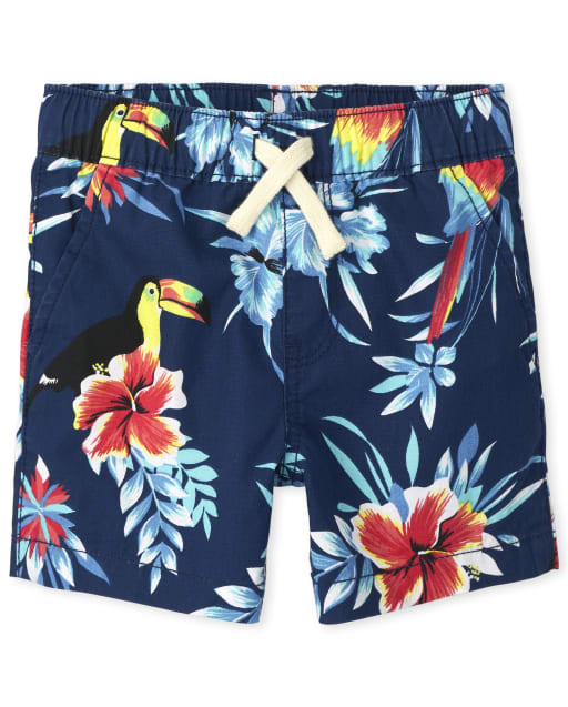 Shorts deportivos sin cierres con estampado tropical para bebés y niños pequeños