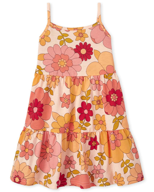 Baby And Toddler Girls Sleeveless Floral Print Knit Tiered Dress