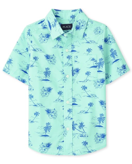 Camisa de popelina con botones y palmeras para niños