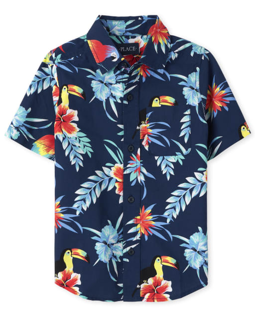 Chemise boutonnée en popeline toucan tropical assortie pour garçon
