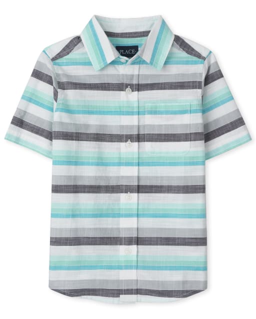 Boys Striped Chambray Button Up Shirt