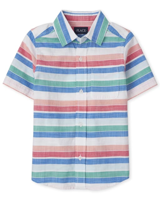 Boys Striped Chambray Button Up Shirt