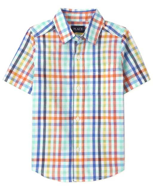 Boys Plaid Poplin Button Up Shirt