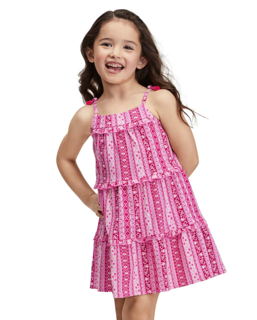 Baby And Toddler Girls Floral Striped Tiered Dress