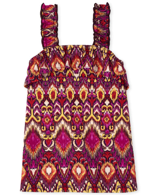 Girls Print Ruffle Tank Top