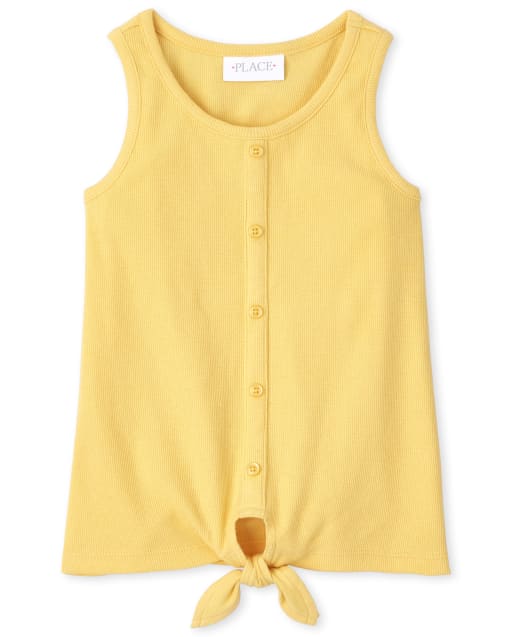 Girls Ribbed Button Tie Front Tank Top