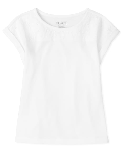 Top de niñas con manga enrollada y ojales