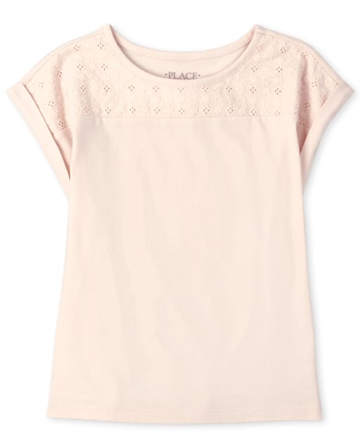 Girls Eyelet Roll Sleeve Top