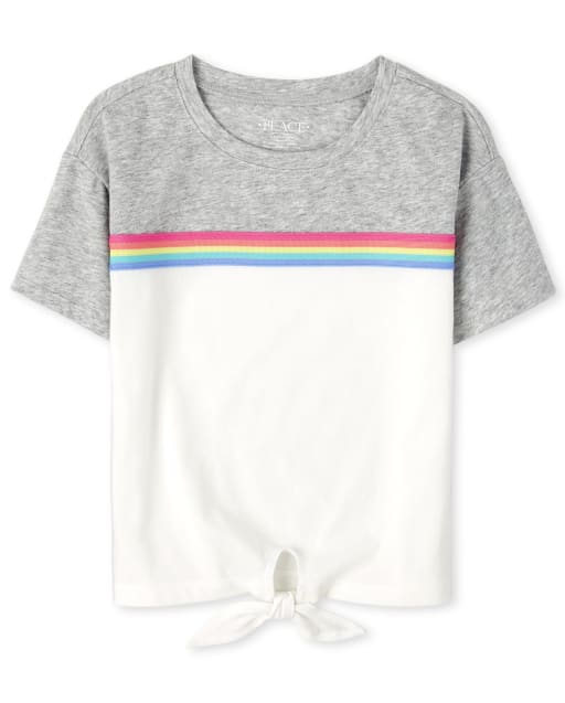 Girls Rainbow Tie Front Top