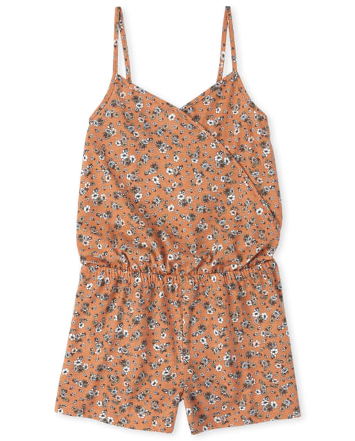 Girls Floral Faux Wrap Romper
