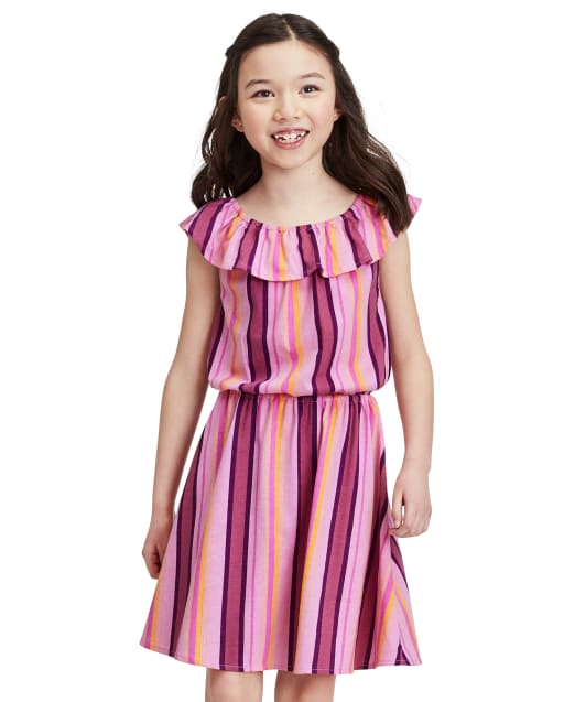 Girls Mommy And Me Striped Ruffle Dress