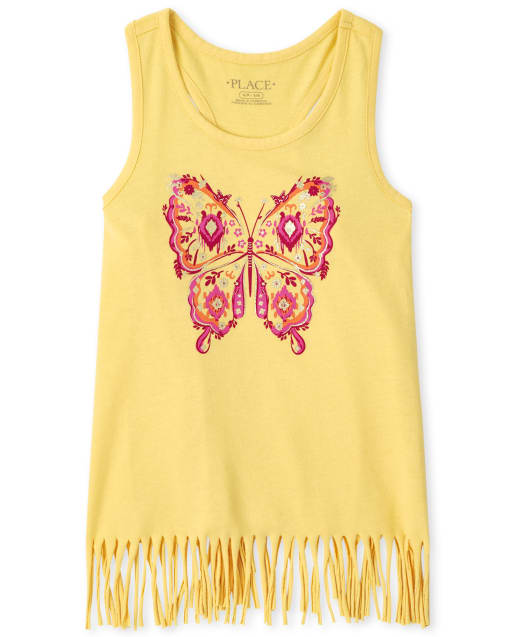 Girls Butterfly Fringe Tank Top