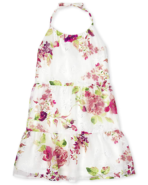 Girls Floral Tiered Halter Dress