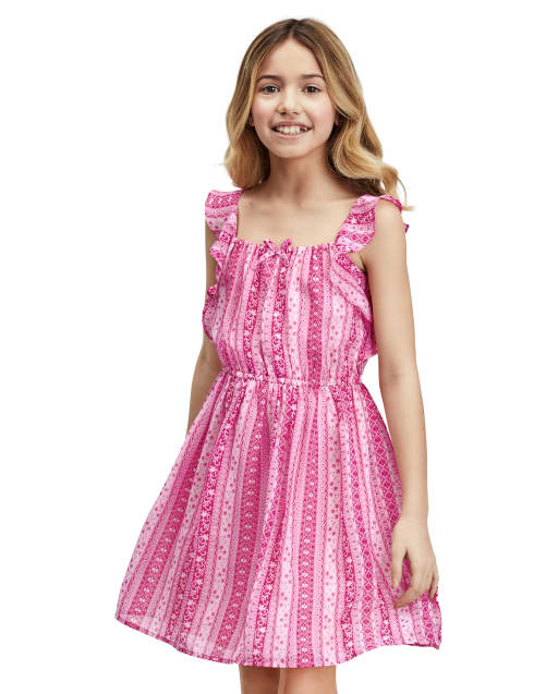 Girls Striped Ruffle Dress
