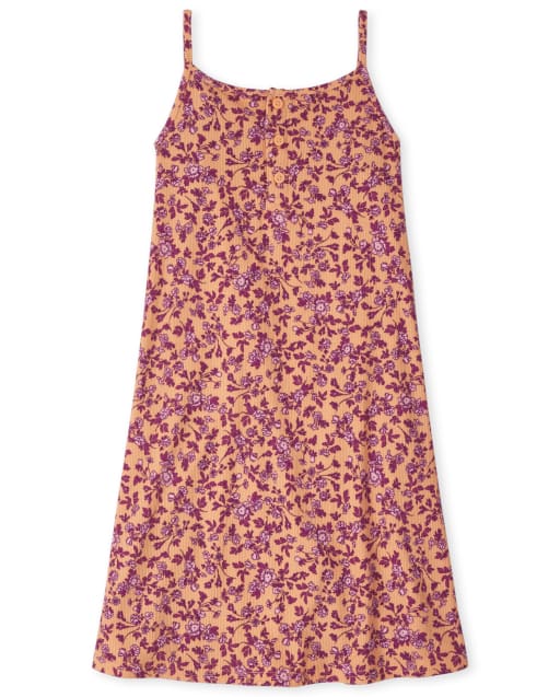 Girls Floral Ribbed Cami Dress