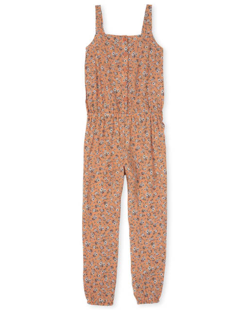 Girls Floral Button Jumpsuit