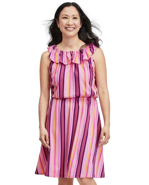 Womens Mommy And Me Striped Ruffle Dress
