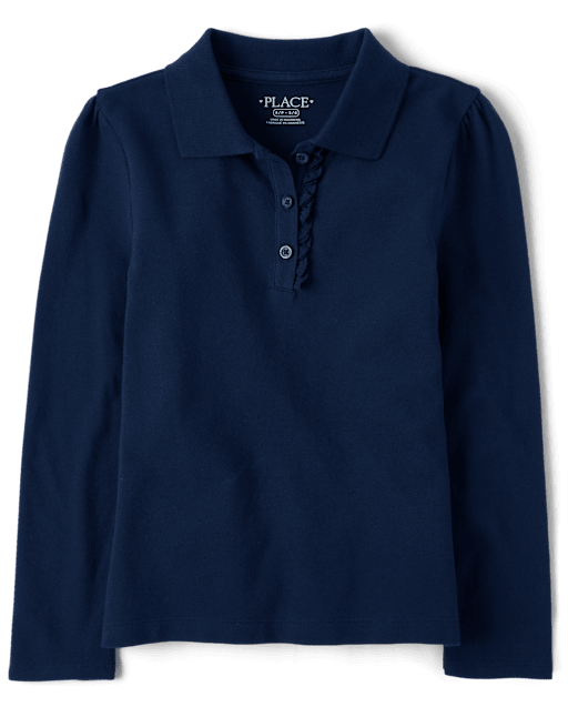 Girls Uniform Ruffle Pique Polo - Plus