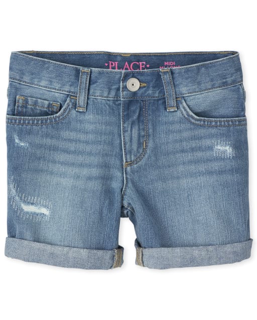 Girls Denim Midi Shorts