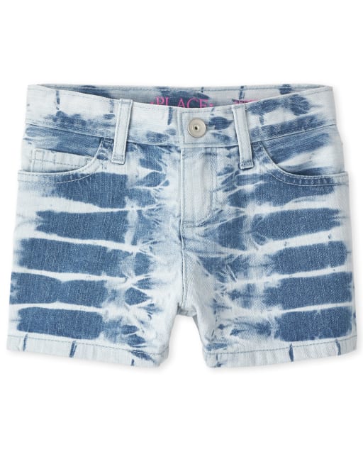 Shorts de mezclilla con efecto teñido anudado para niñas