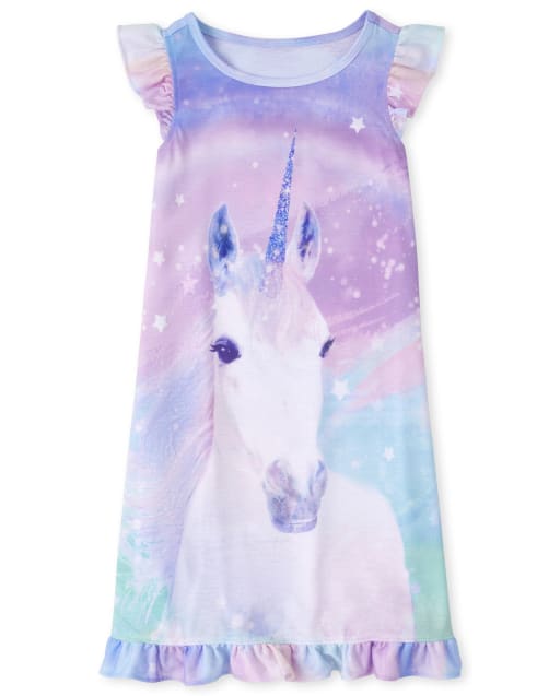 Chemise de nuit à volants licorne pour fille