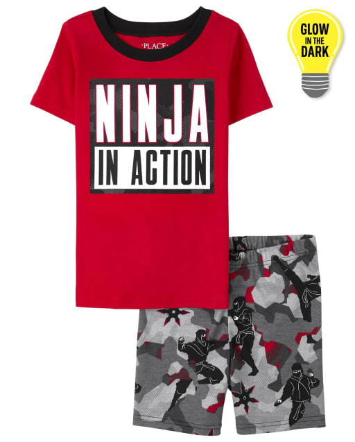 Boys Glow Ninja Snug Fit Cotton Pajamas