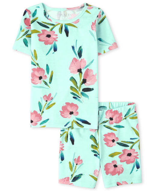 Girls Floral Snug Fit Cotton Pajamas