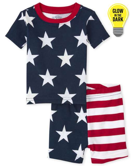 Unisex Baby And Toddler Matching Family Americana Short Sleeve Glow Snug Fit Cotton Pajamas
