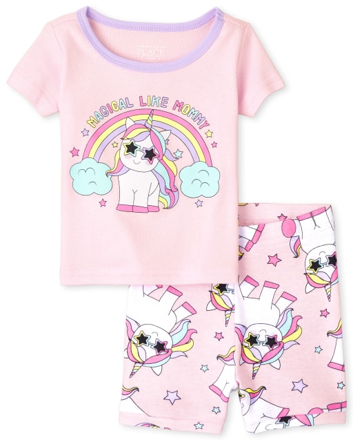Pijamas de algodón ajustados con diseño de unicornio para bebés y niñas pequeñas