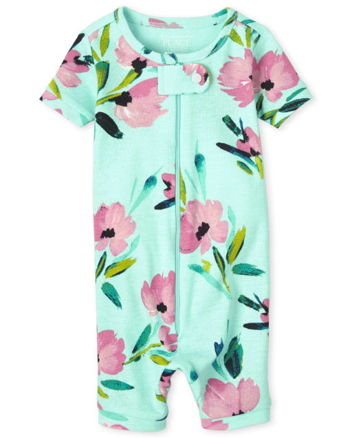 Pijamas de una pieza de algodón con ajuste ceñido y estampado floral para bebés y niñas pequeñas
