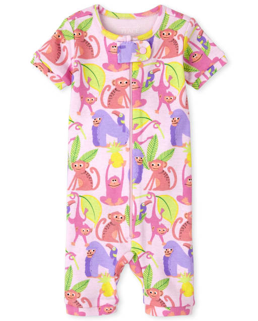 Pijamas de una pieza de algodón ajustados con diseño de mono para bebés y niñas pequeñas