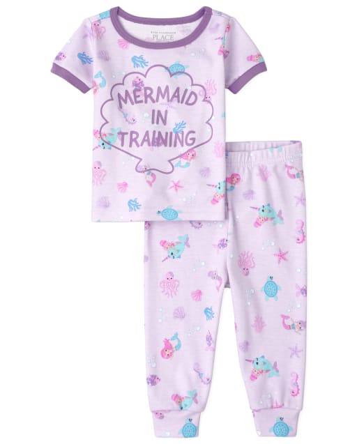 Baby And Toddler Girls Mermaid Snug Fit Cotton Pajamas