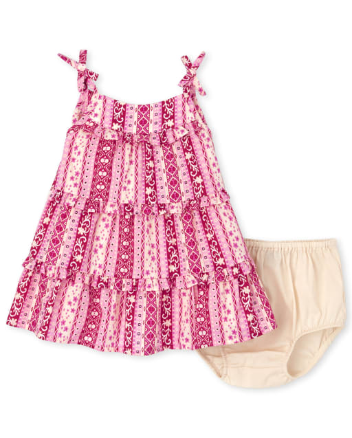 Baby Girls Floral Striped Tiered Dress