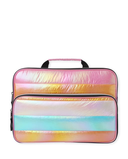 Girls Quilted Striped Laptop Case