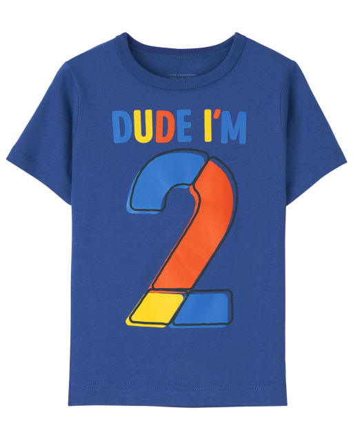 Baby And Toddler Boys Short Sleeve 'Dude I'm 2' Birthday Graphic Tee