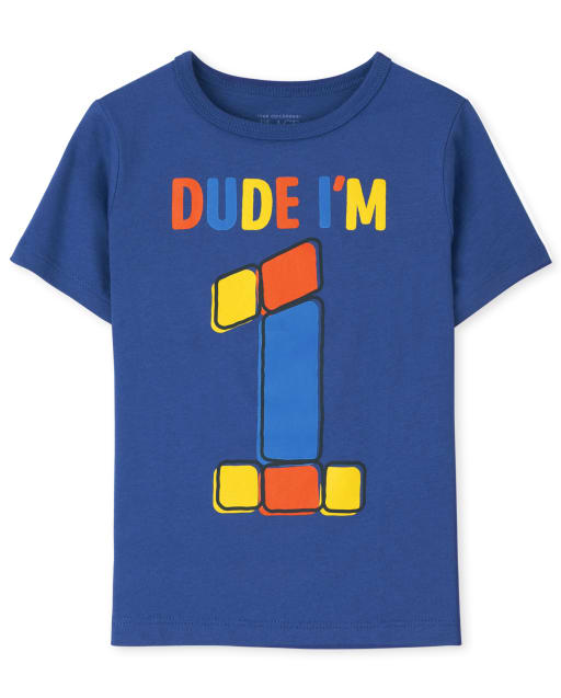Baby And Toddler Boys Short Sleeve 'Dude I'm 1' Birthday Graphic Tee