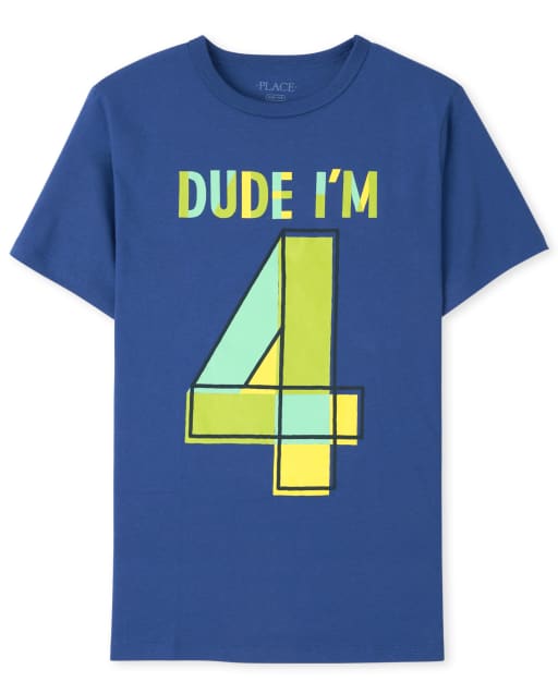 Boys Short Sleeve 'Dude I'm 4' Birthday Graphic Tee