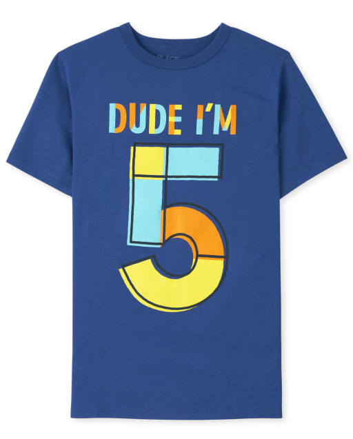 Boys Short Sleeve 'Dude I'm 5' Birthday Graphic Tee