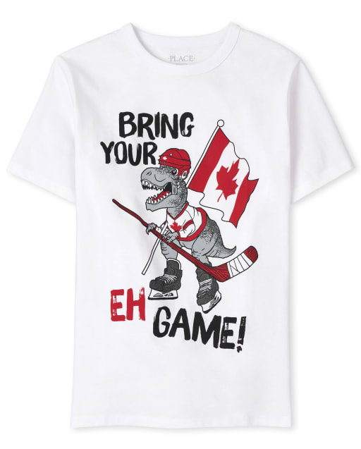T-shirt graphique Dino de hockey de la fête du Canada pour garçon
