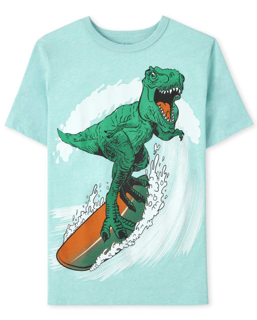 Boys Short Sleeve Dino Surf Graphic Tee